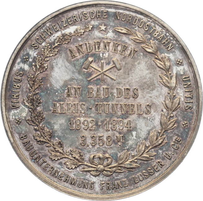 1894 Silbermedaille zur Einweihung des Albistunnels Zug - Zürich